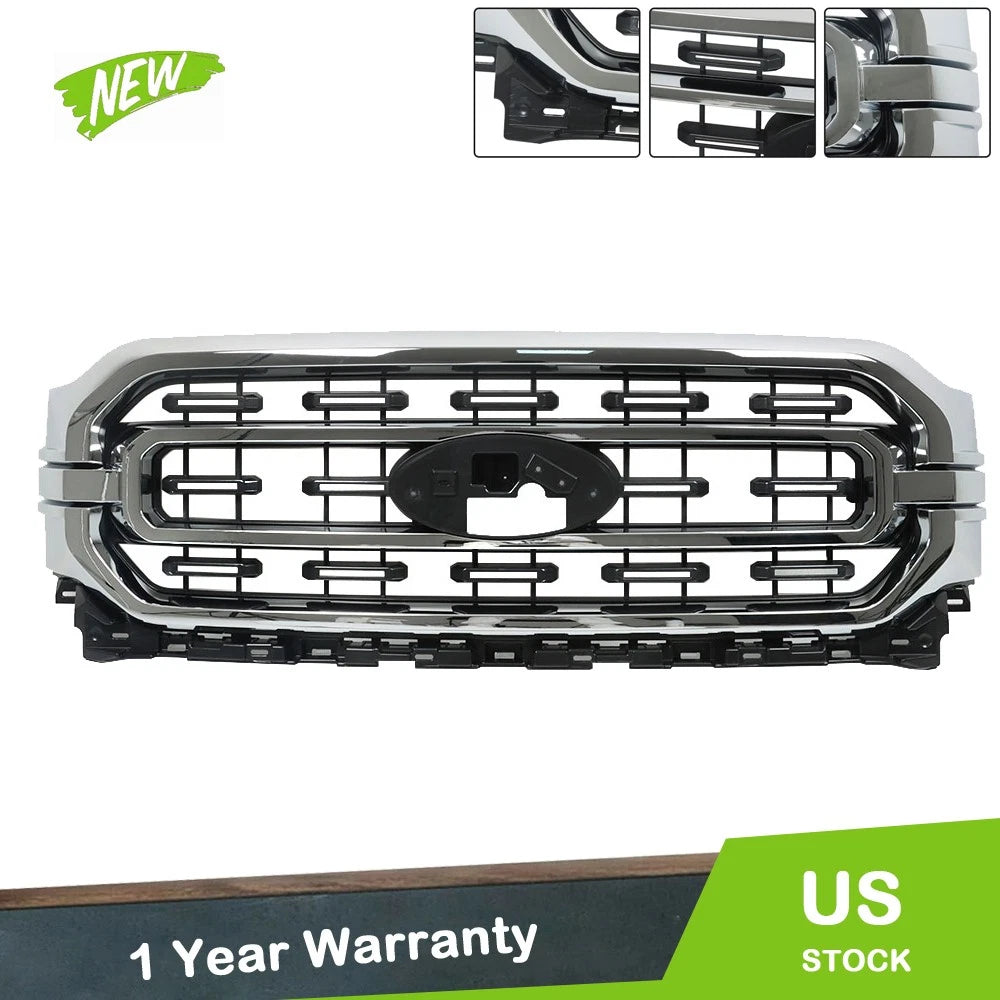 Front Upper Grille for Ford F150 (2021–2022) Chrome Painted