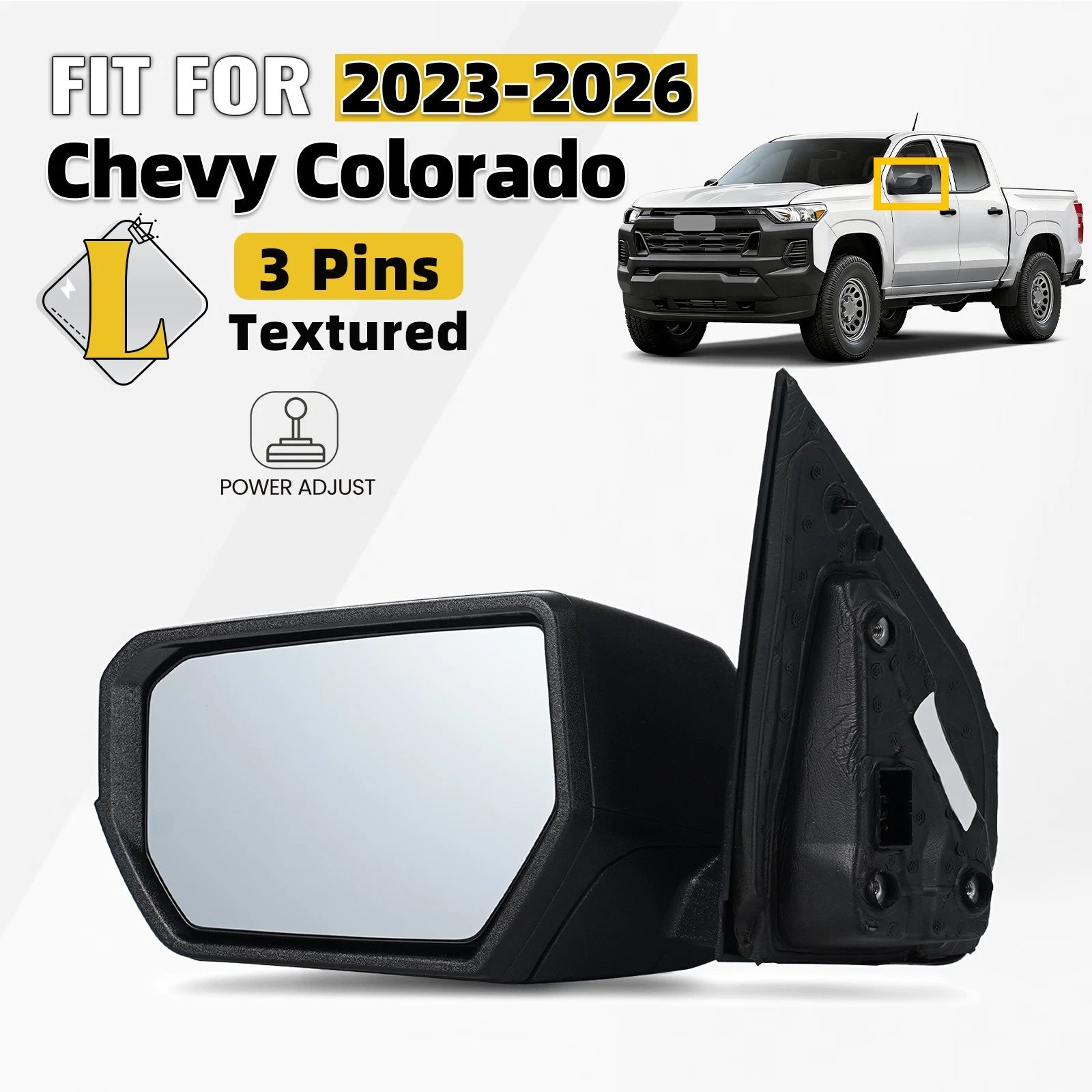 Left Side Mirror for Chevrolet Colorado (2023–2026) Power Adjust 3 Pins Textured