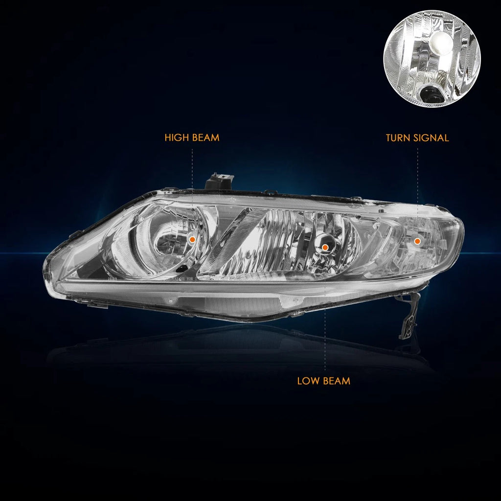 Chrome Housing Headlight Set for Honda Civic Sedan (2006–2011)