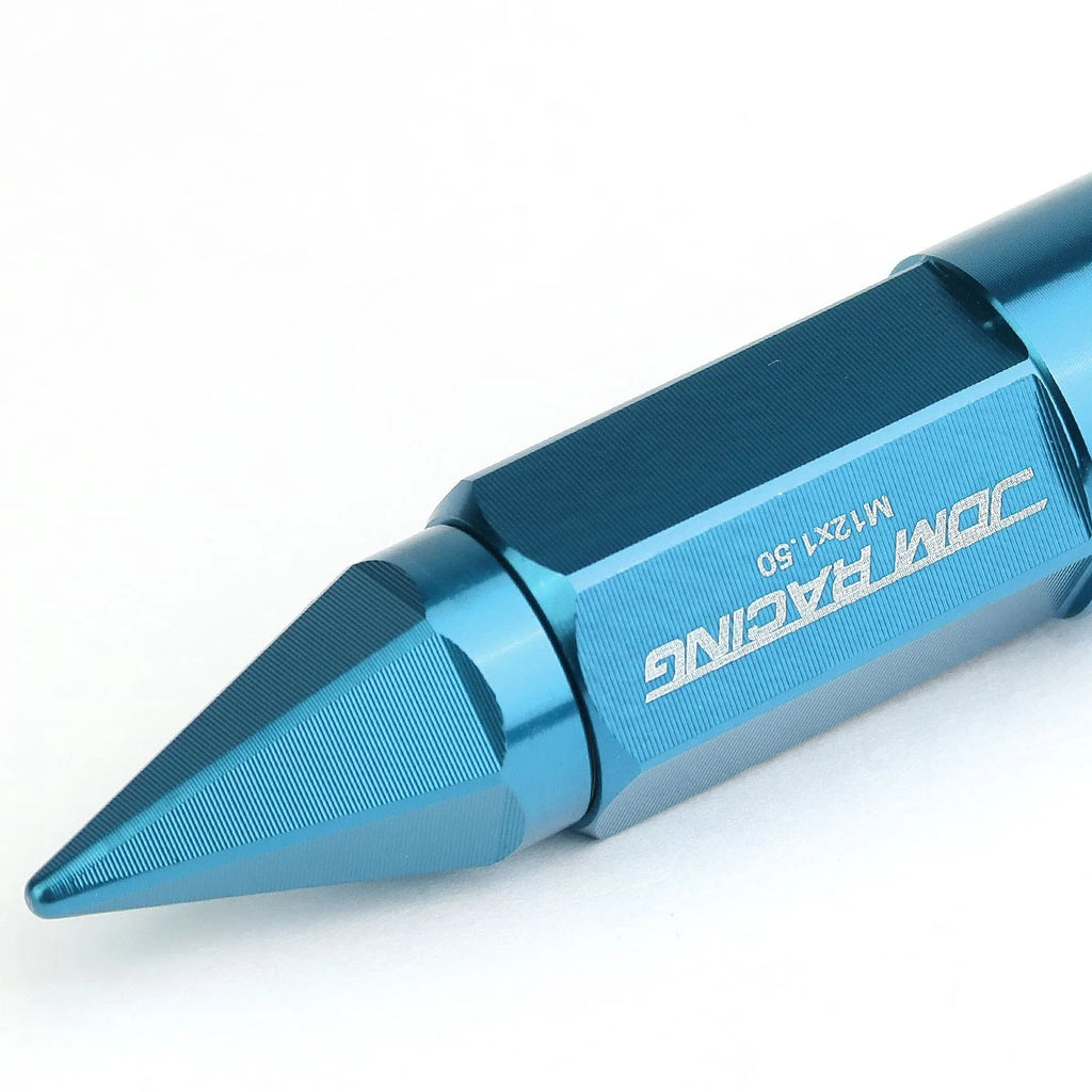 Set of 20 M12X1.5 83mm Tall Sky Blue Aluminum Rim Lug Nuts with Caps + 2 Keys
