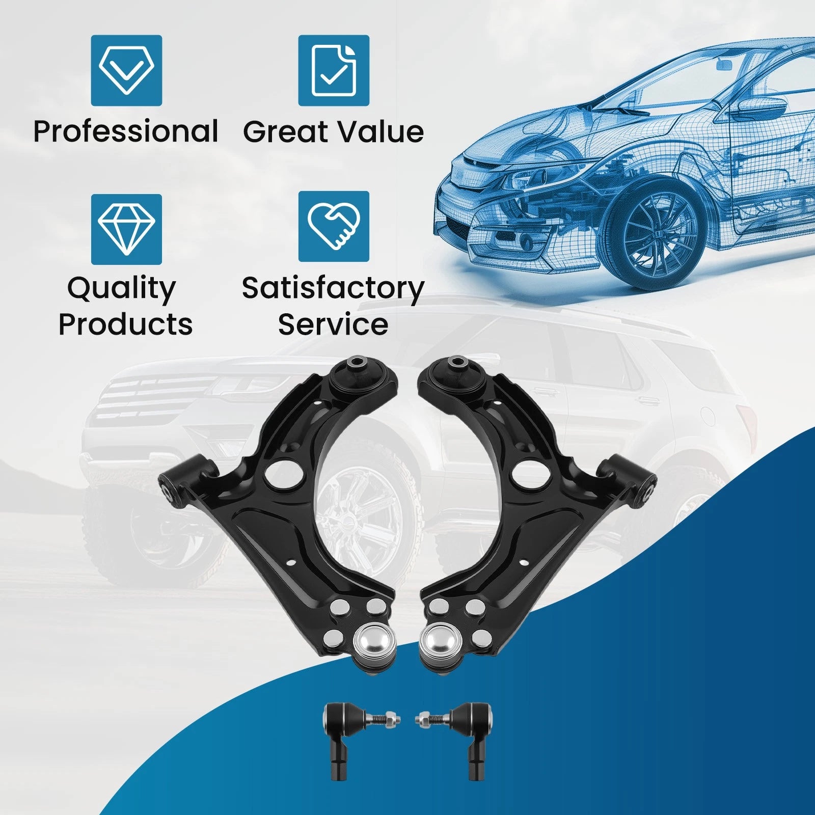 Set of 4 Front Lower Control Arms Tie Rods for Chevy Sonic (2012–2019)