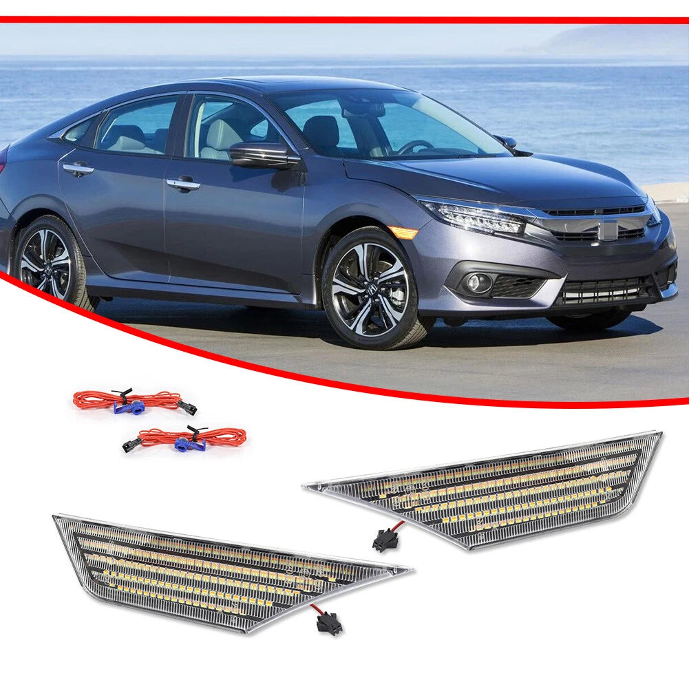 Clear Switchback Sequential Signal LED Side Marker Lights for Honda Civic (2016–2021)