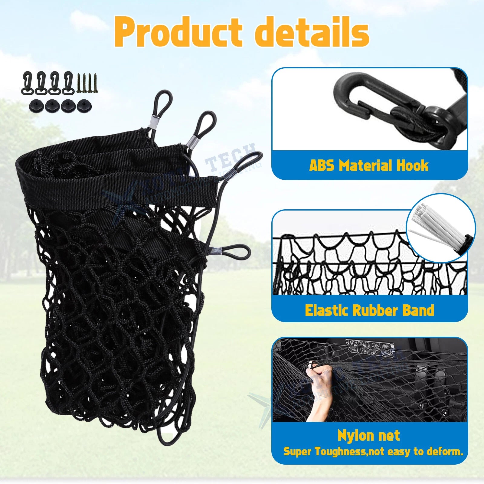 Rear Cargo Storage Net for Black Nylon for Car, Vans, SUVs (-)