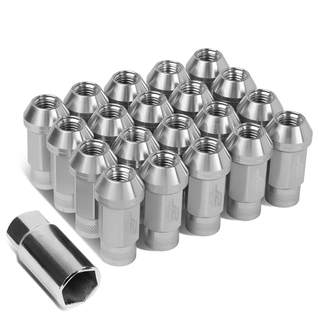 Set of 20 J2 7075 Forged Aluminum M12x1.5 Open-End Lug Nuts w/Adapter Silver