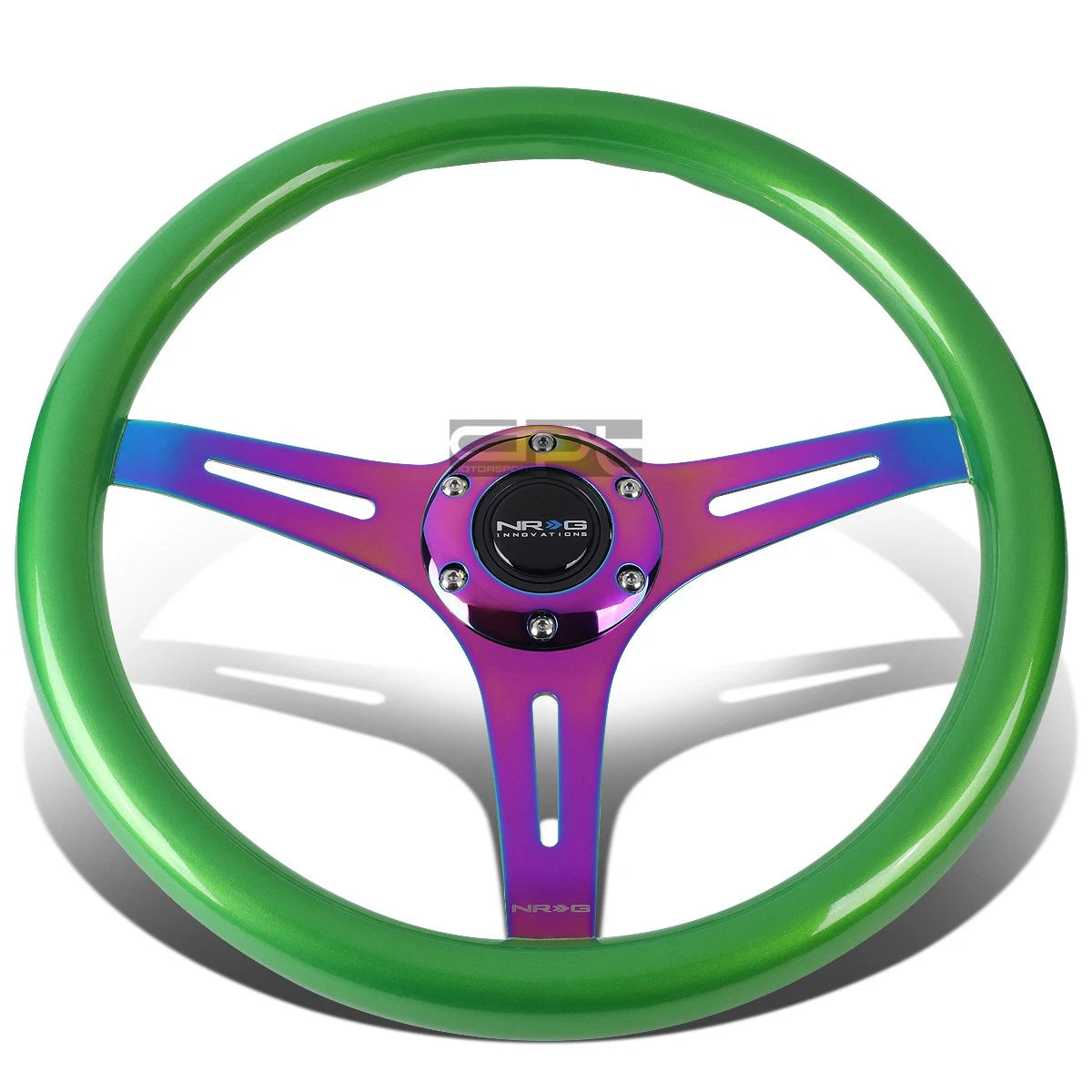 NRG 6-Bolt Green Wood Grip Neo Chrome Sport Steering Wheel for Universal Fit