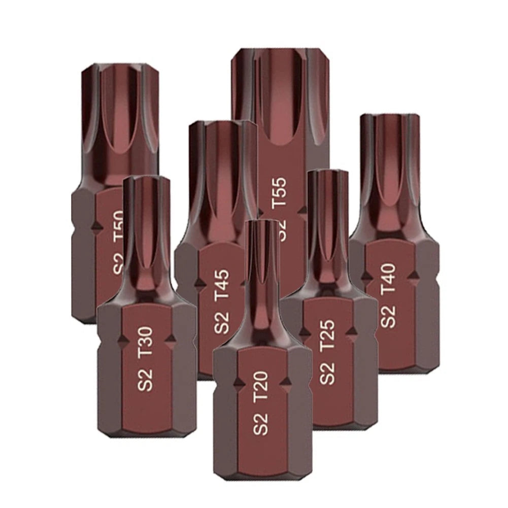 Set of 7 T20 T25 T30 T40 T45 T50 T55 Electric Screwdriver Bits Hex Shank