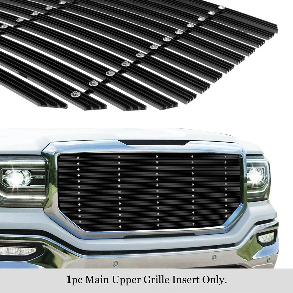 Upper Black Wide Rivet Studs Billet Grille Insert for GMC Sierra 1500 (2016-2018)