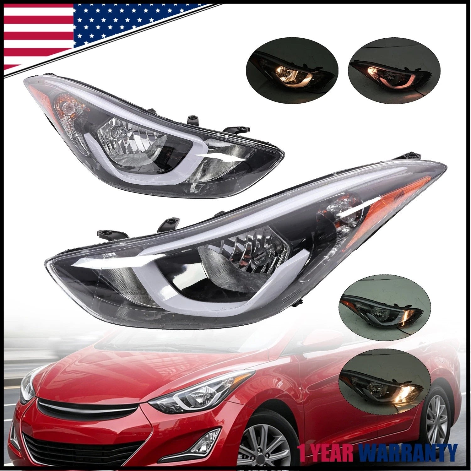 Headlight Assembly Set of 2 for Hyundai Elantra (2014–2016)