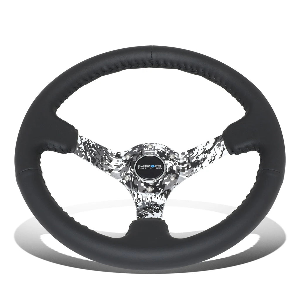 NRG 35cm 3" Deep Dish Black Leather Steering Wheel for Universal