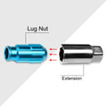 20Pc M12X1.25 Sky Blue JDM Open End Bulge Spline Lug Nuts + Lock Key