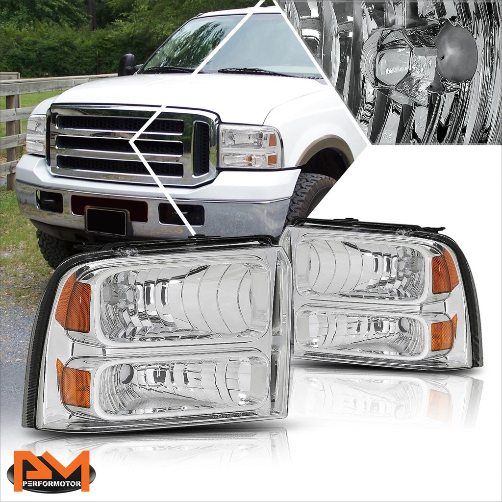 Chrome Housing Headlight Amber Corner Lamps for Ford F250/F350 (2005–2007)
