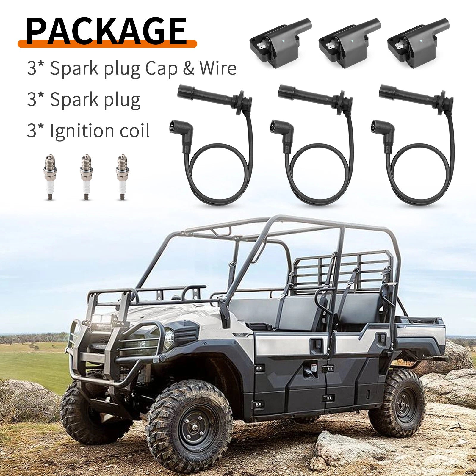 Ignition Coil Spark Plug Wire for Kawasaki Mule PRO-FX (2018)
