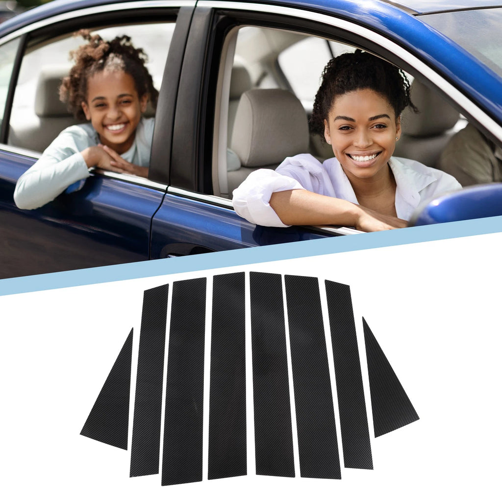 Set of 8 Car Pillar Window Trim Covers for Honda CRV (2023) Black Carbon Fiber