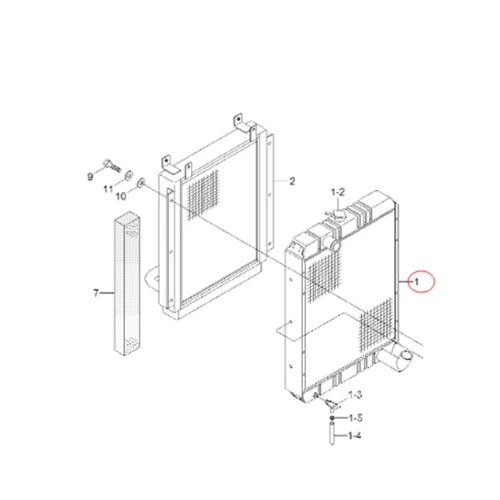 Water Radiator 11N4-45020 for Hyundai Excavator R140LC-7A R140W-7A (2007–2010)