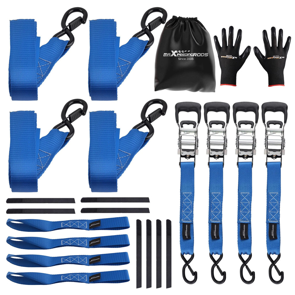 Set of 4 Heavy Duty Retractable Ratchet Tie Down Straps 1.6in x 8ft