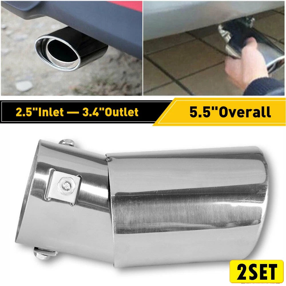 Set of 2 Chrome 2.5" Muffler Exhaust Tips for Universal Fit (Stainless Steel)