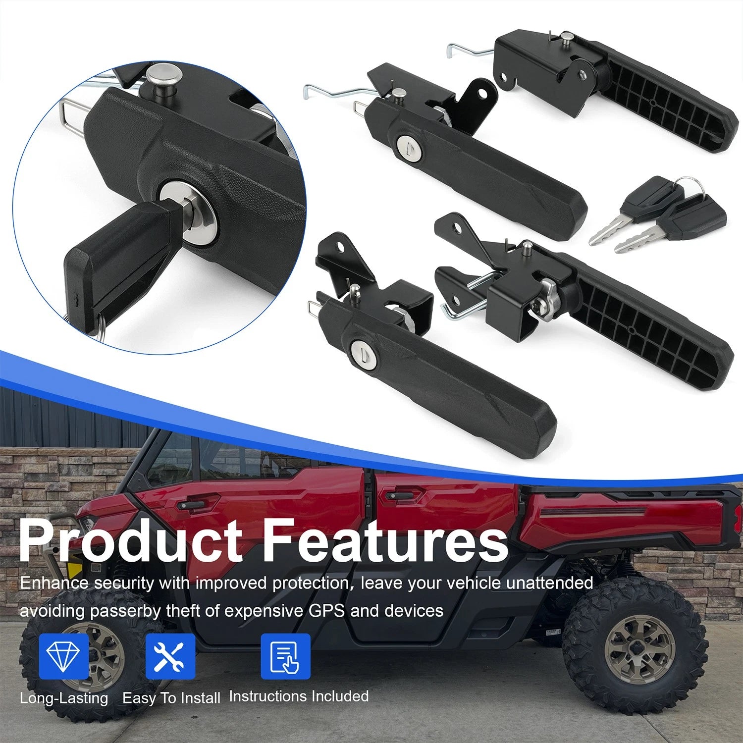 Set of 4 Door Latch Handle Barrel Locks for Can-Am Defender MAX (2016–2023)