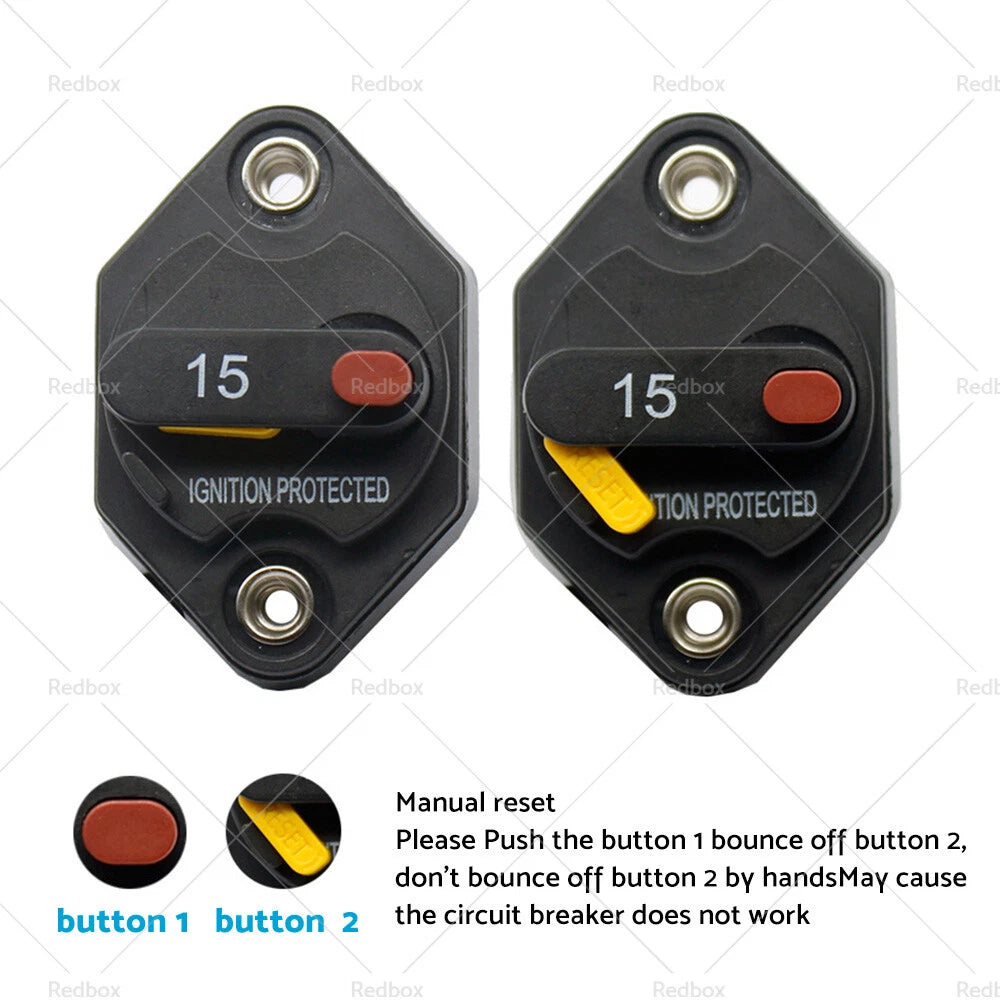 15A-50A Circuit Breaker for 12V 24V DC (Waterproof, Manual Reset)