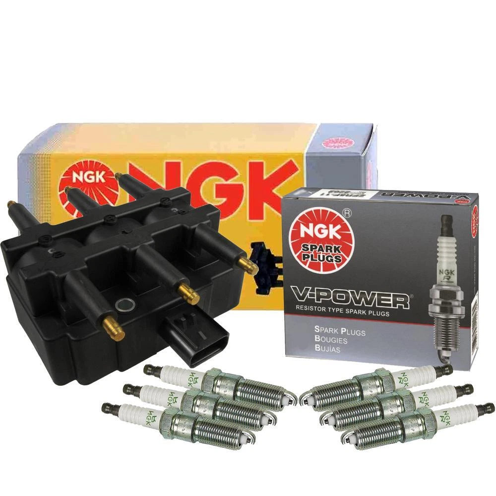 NGK Ignition Coil & 6 V-Power Spark Plugs Kit for Chrysler Dodge Jeep VW