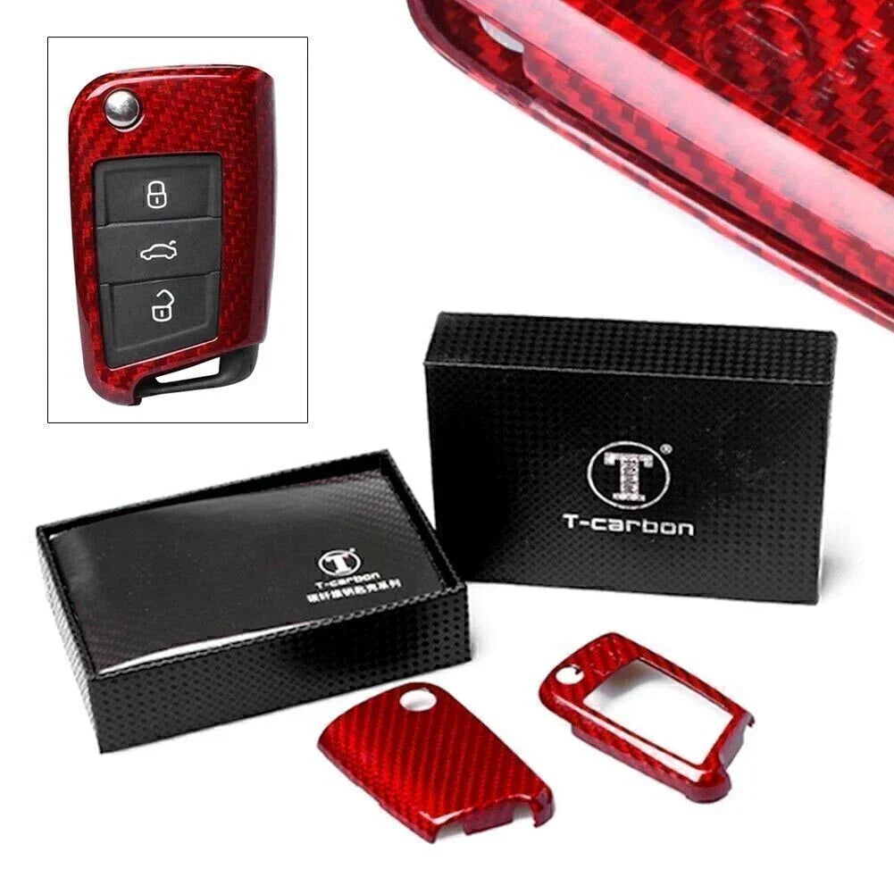 Red Carbon Fiber Key Fob Cover Case for VW Golf (2015-2018)