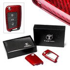 Red Carbon Fiber Key Fob Cover Case for VW Golf (2015-2018)