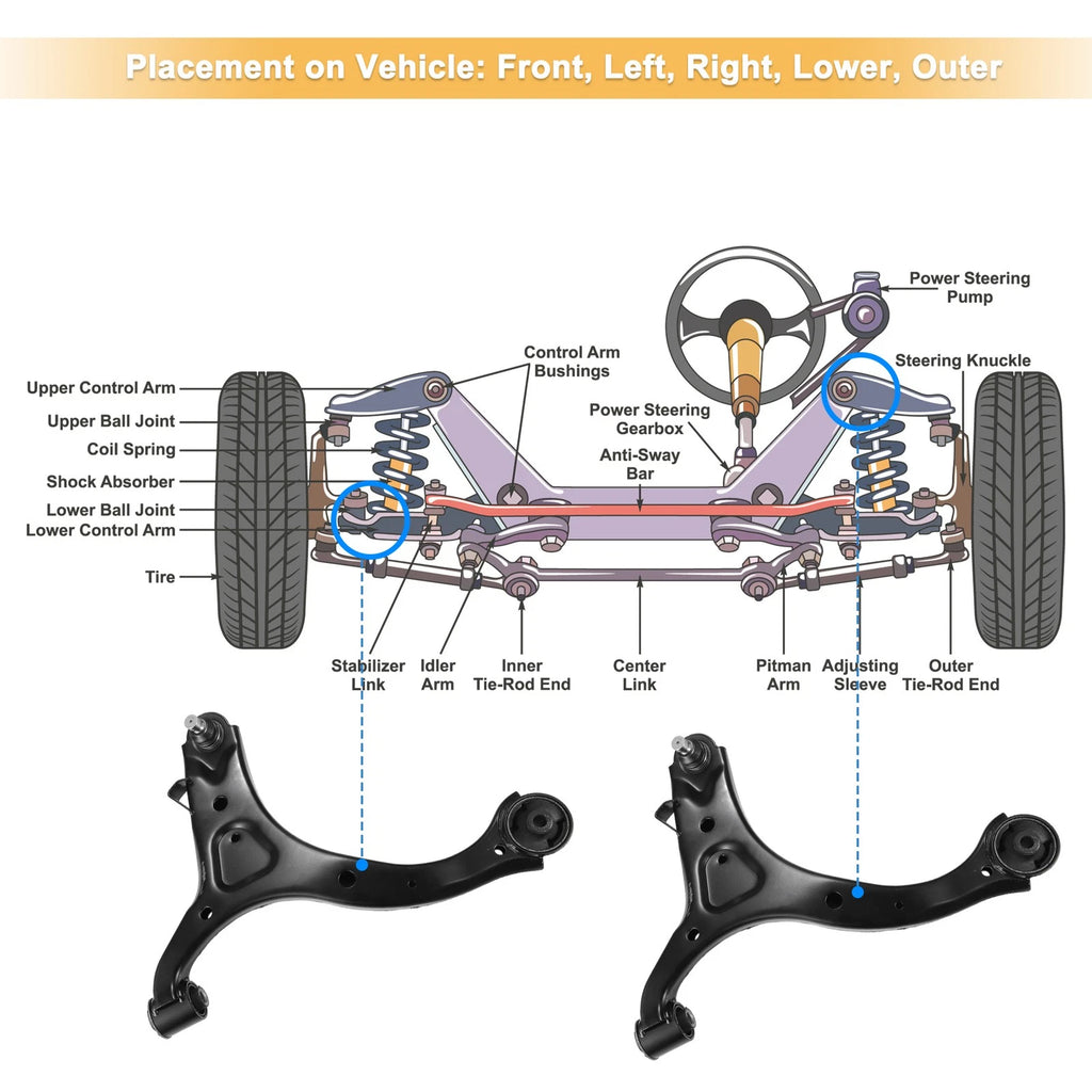 Set of 6 Front Lower Control Arms Sway Bars for Hyundai Santa Fe (2007–2012)
