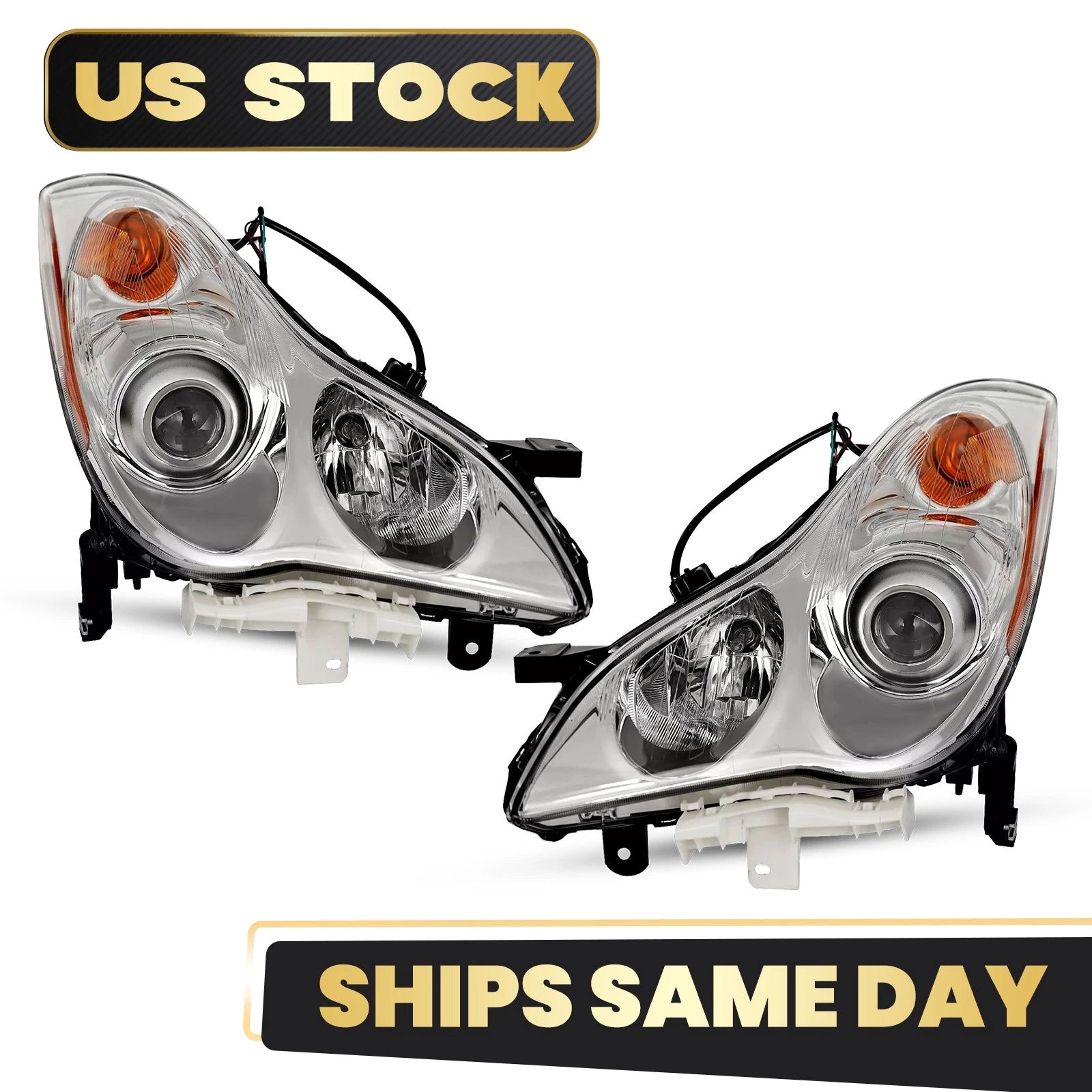 Set of 2 Halogen Headlights for Infiniti EX35 QX50 (2008–2017) W/Bulb