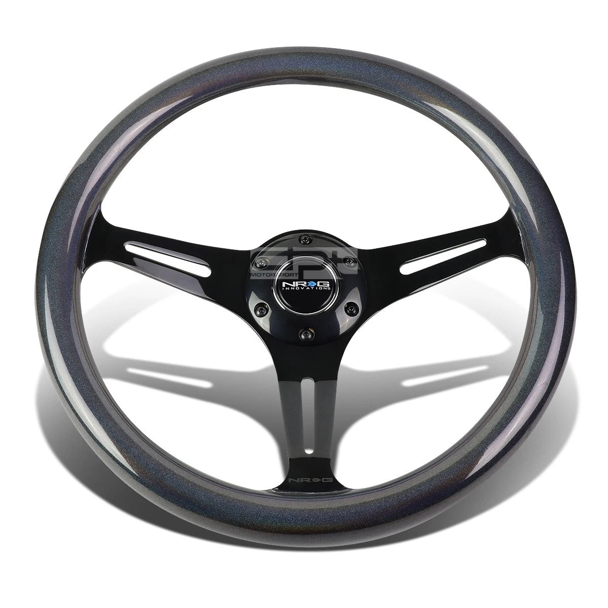 NRG 6-Bolt Sparkle Wood Grip Black Spoke Steering Wheel for Universal (N/A)