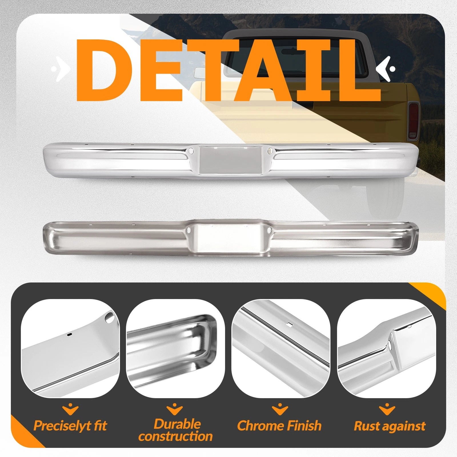 Rear Bumper Face Bar for Ford F100 F150 F250 Bronco (1973–1979)