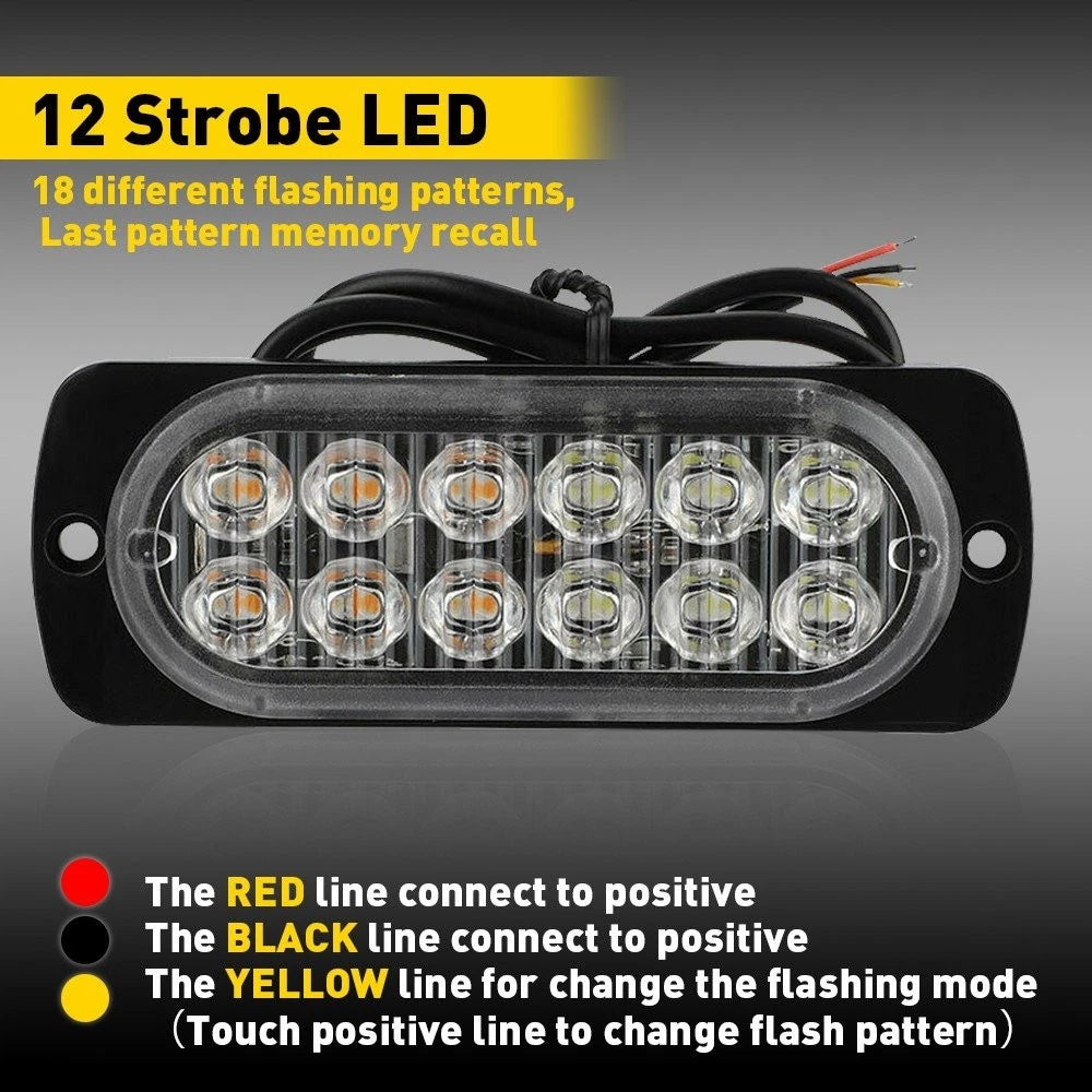 Set of 2 LED Amber Warning Hazard Beacon Light Bar for Universal Vehicles