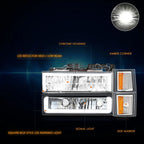 LED DRL Headlights Chrome/Amber for Chevy C/K Pickup Suburban Tahoe (1994–2000)