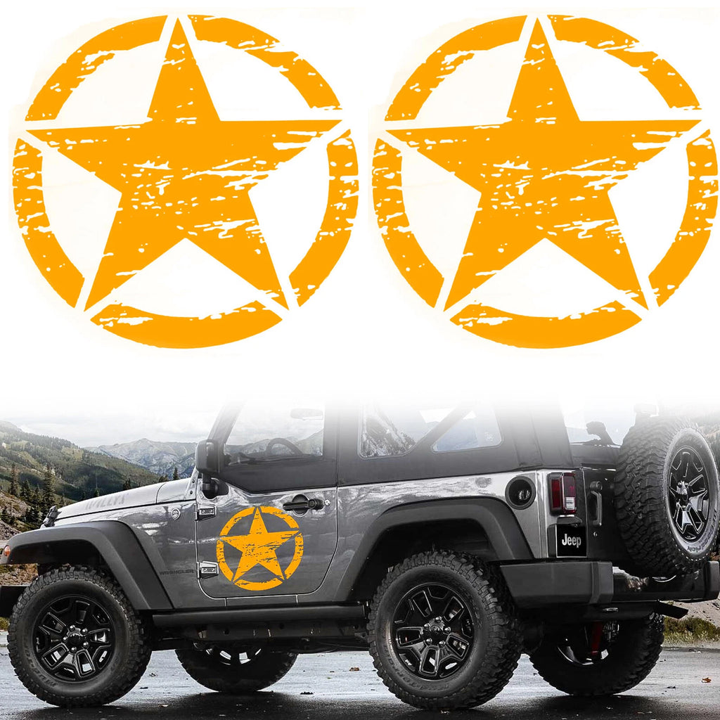 2Pcs Orange Distressed Army Star Vinyl Pre-Cut Hood Door Graphics for 2010–2020