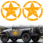 2Pcs Orange Distressed Army Star Vinyl Pre-Cut Hood Door Graphics for 2010–2020
