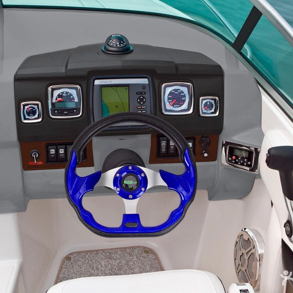 13in Blue Marine Boat Steering Wheel with Hub Adapter 3/4" Axle Keyway