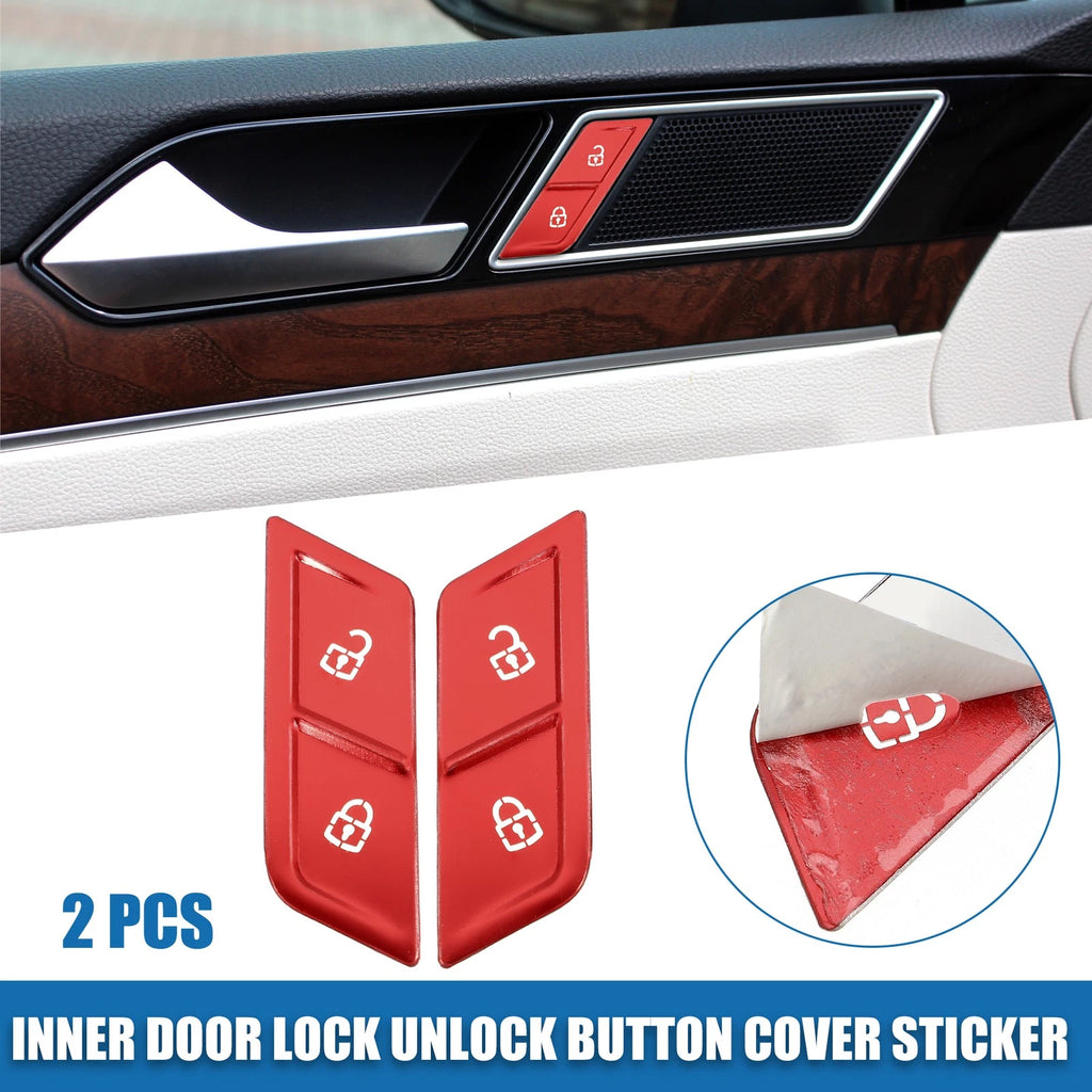 2pcs Inner Door Lock Unlock Button Cover for Volkswagen  Aluminum Alloy Red