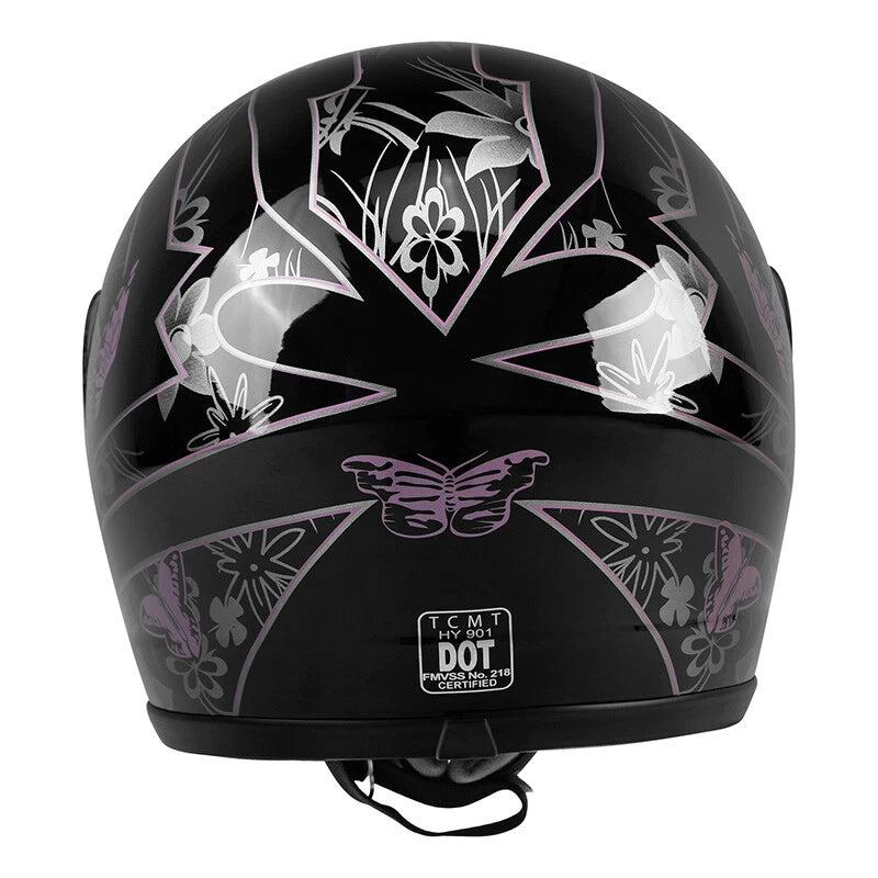 Full Face Motorcycle Helmet for DOT Approved (S, M, L, XL, XXL) Pink Black Butterfly