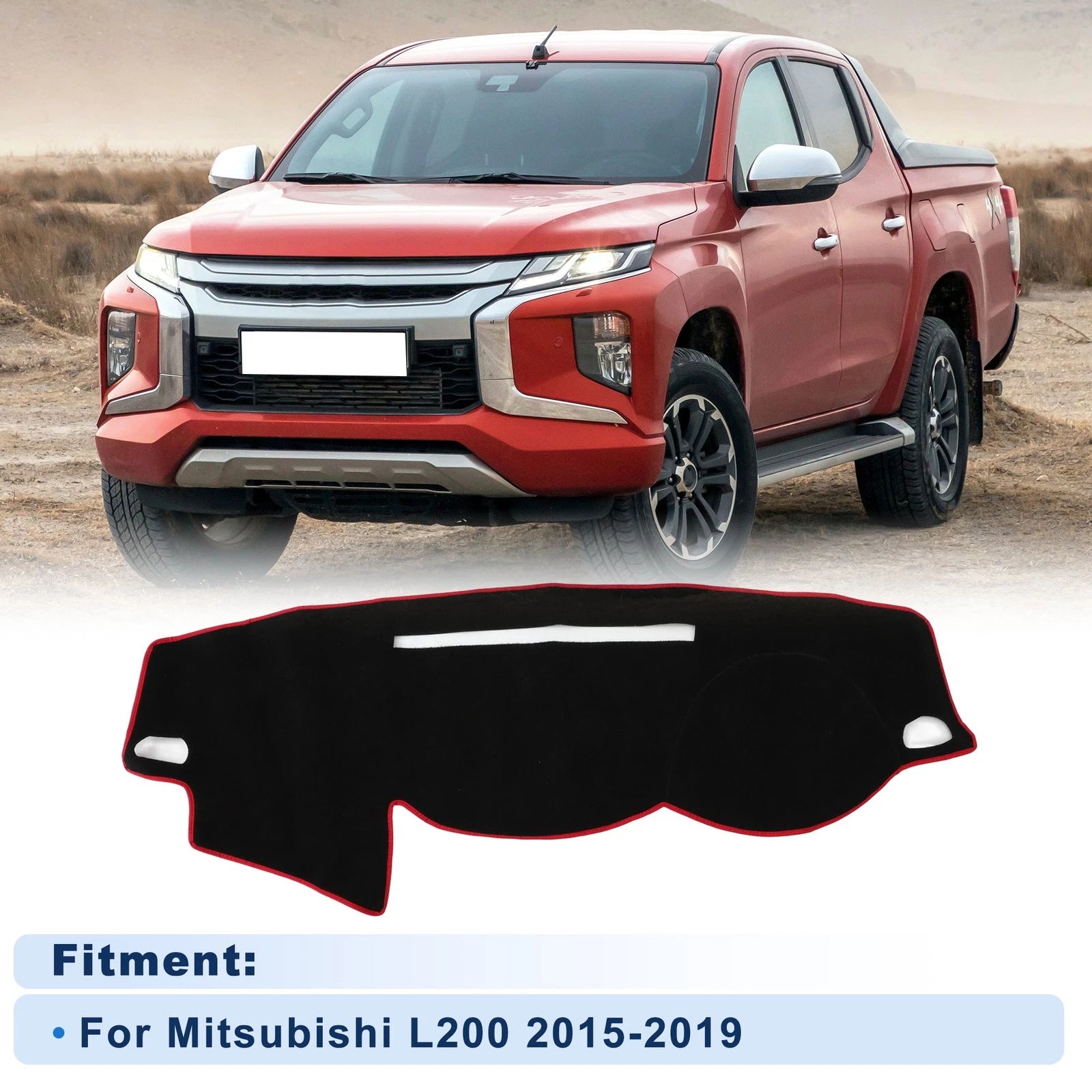 Dash Cover for Mitsubishi L200 (2015–2019) Polyester Black Red Edge Set