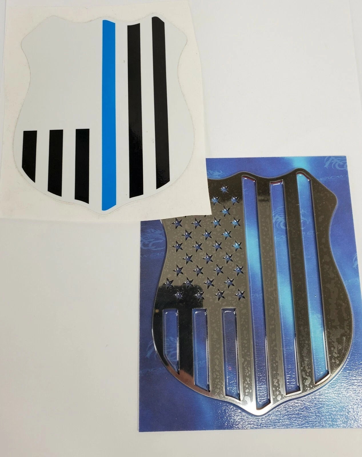 Police Shield Thin Blue Line Emblem Polished Stainless Badge for Car (5in)