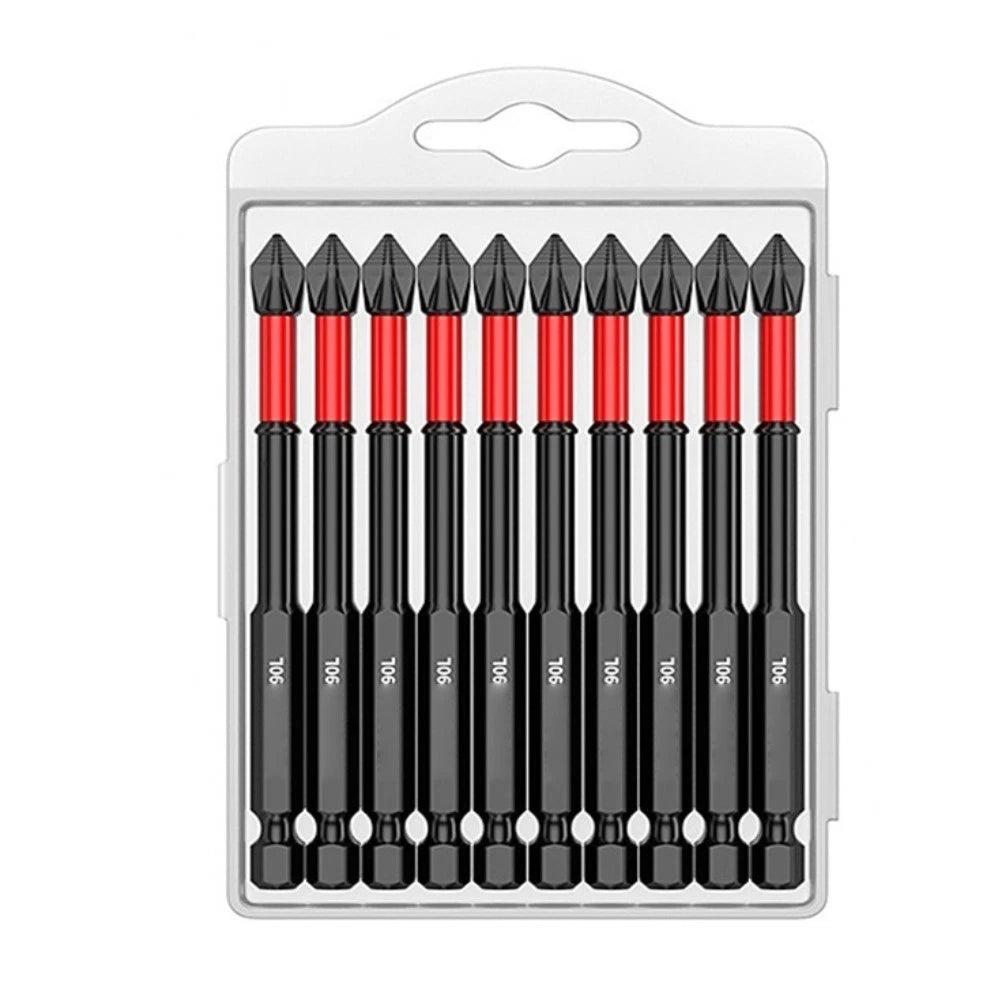 Set of 10 Heavy Duty Anti Slip Long Drill Bits with Magnetic PH2