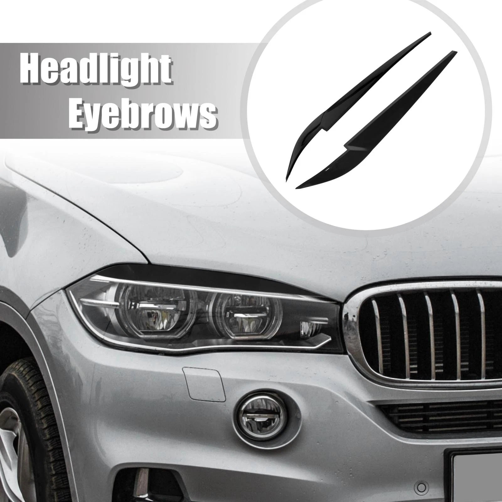 1 Pair Headlight Eye Lid Cover Sticker Black for BMW X5 X6 (2000–2023)