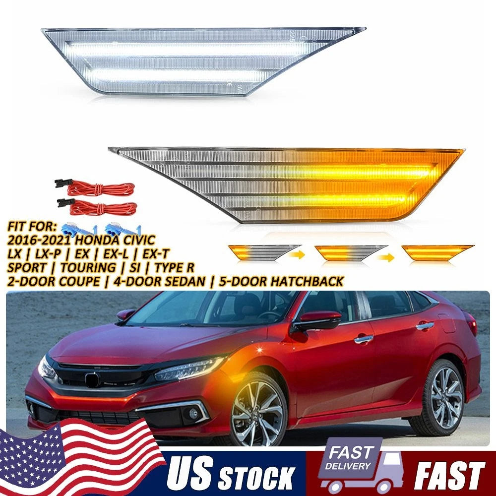 Set of 2 Dynamic Front Fender Side Marker Lights for Honda Civic (2016–2021)