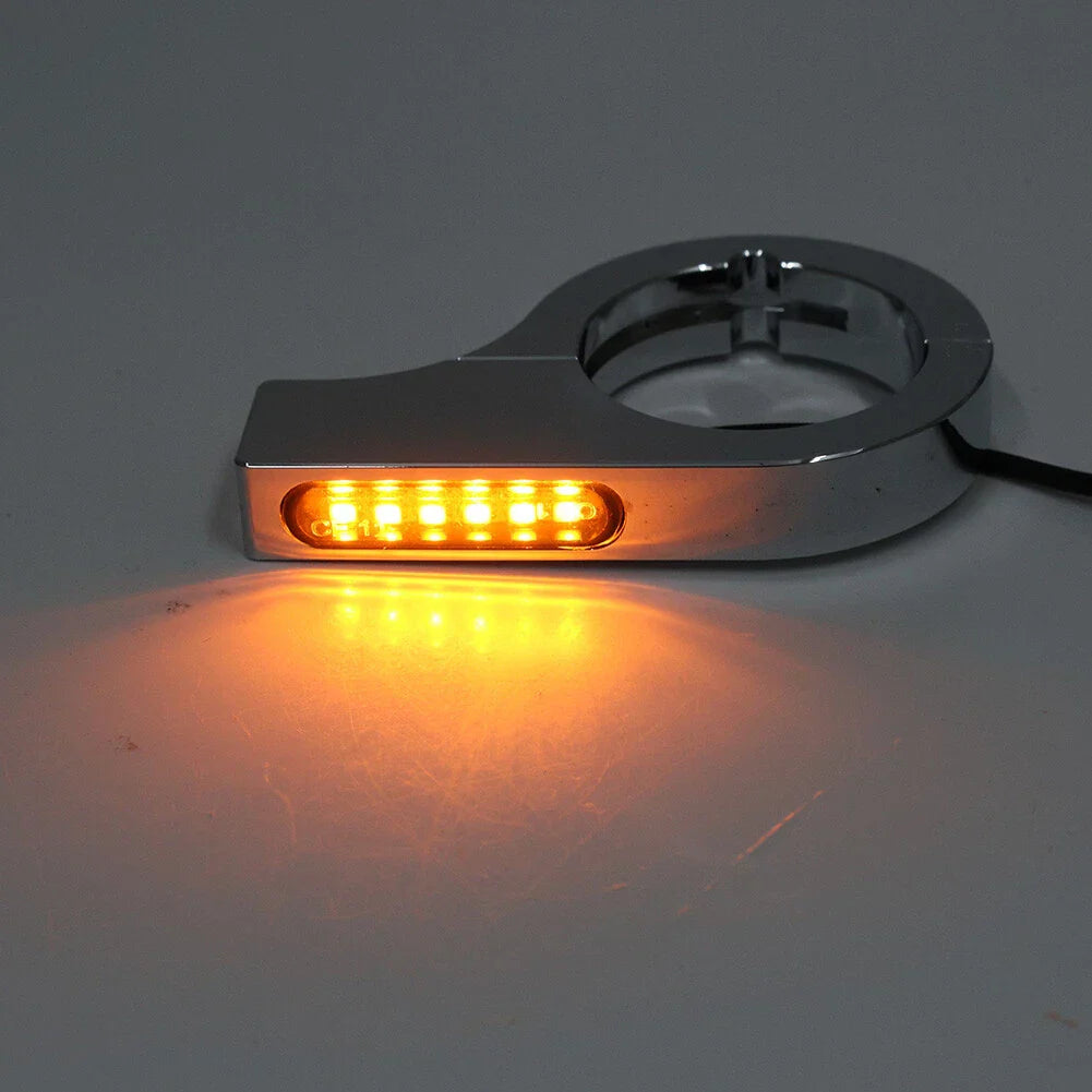42MM-46MM Amber Chrome Fork Turn Signal Lights for Harley Touring Dyna