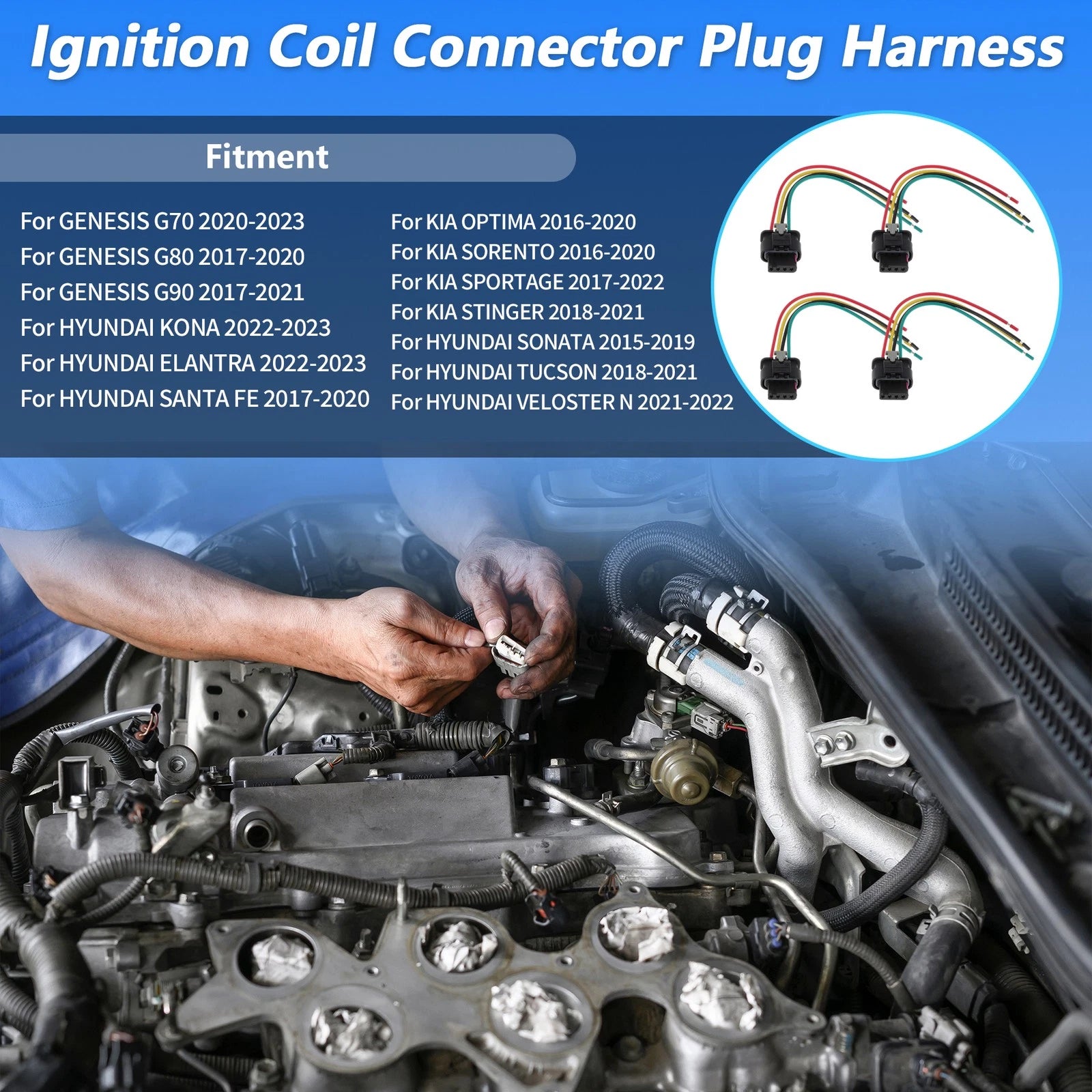Set of 4 Ignition Coil Connector Plug Harness for Genesis G70 (2020–2023) No. 273002E601