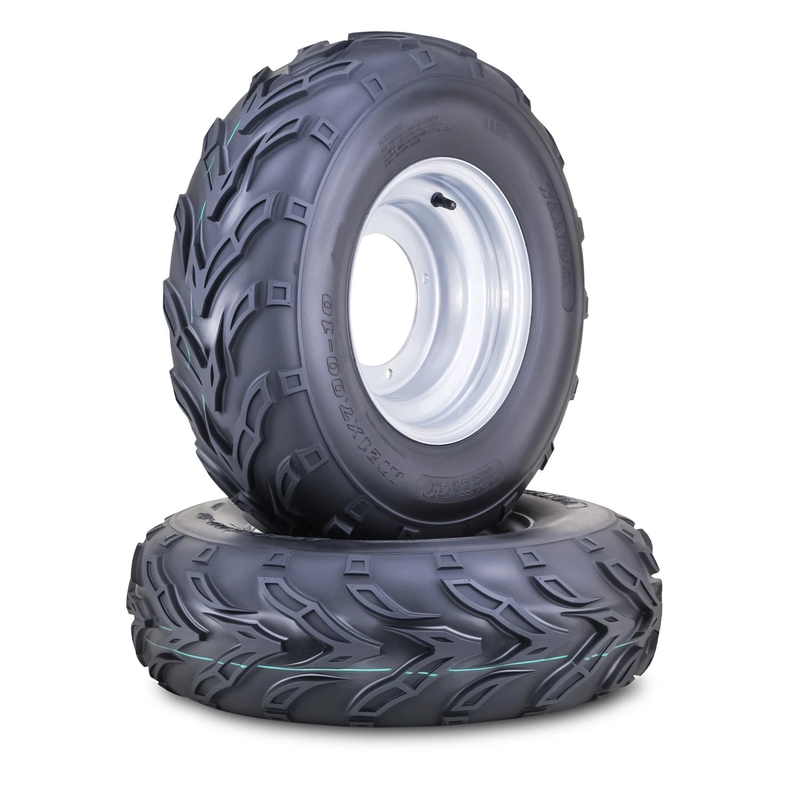 2 Wanda ATV Tires & Wheels 21X7-10 4/156mm PCD 2+3 Offset Silver 10194