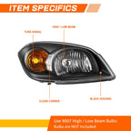 Headlight Lamp Replacement Pair for Chevy Cobalt (2005–2010) Black Housing