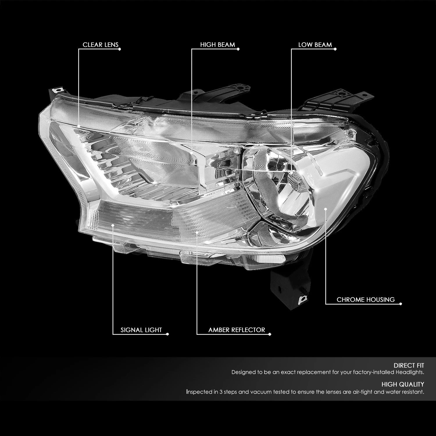 Factory Style Headlights for Ford Ranger XL XLT (2019–2023) - Chrome/Clear