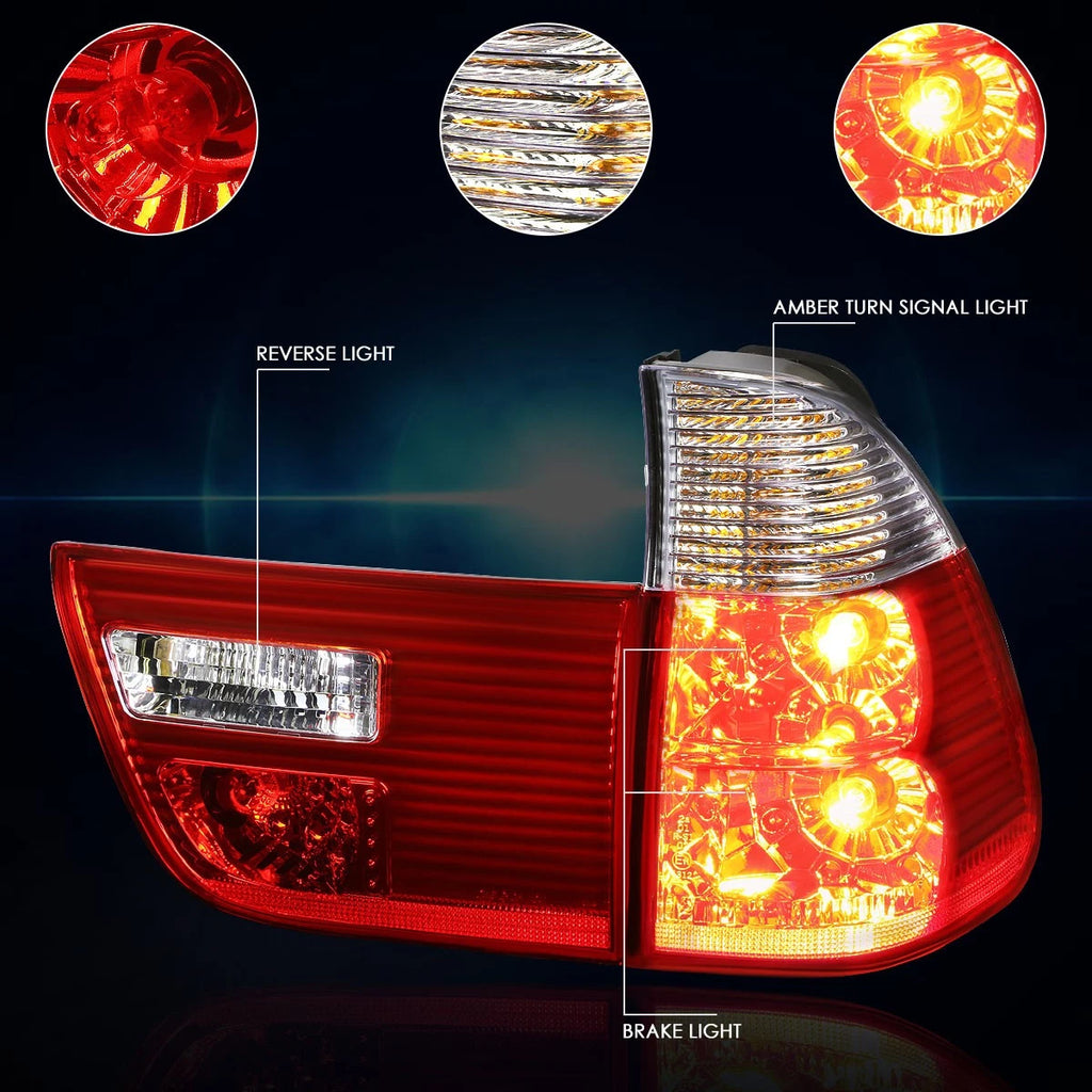 Pair Clear/Red Lens Tail Lights for BMW X5 E53 (2000–2006)