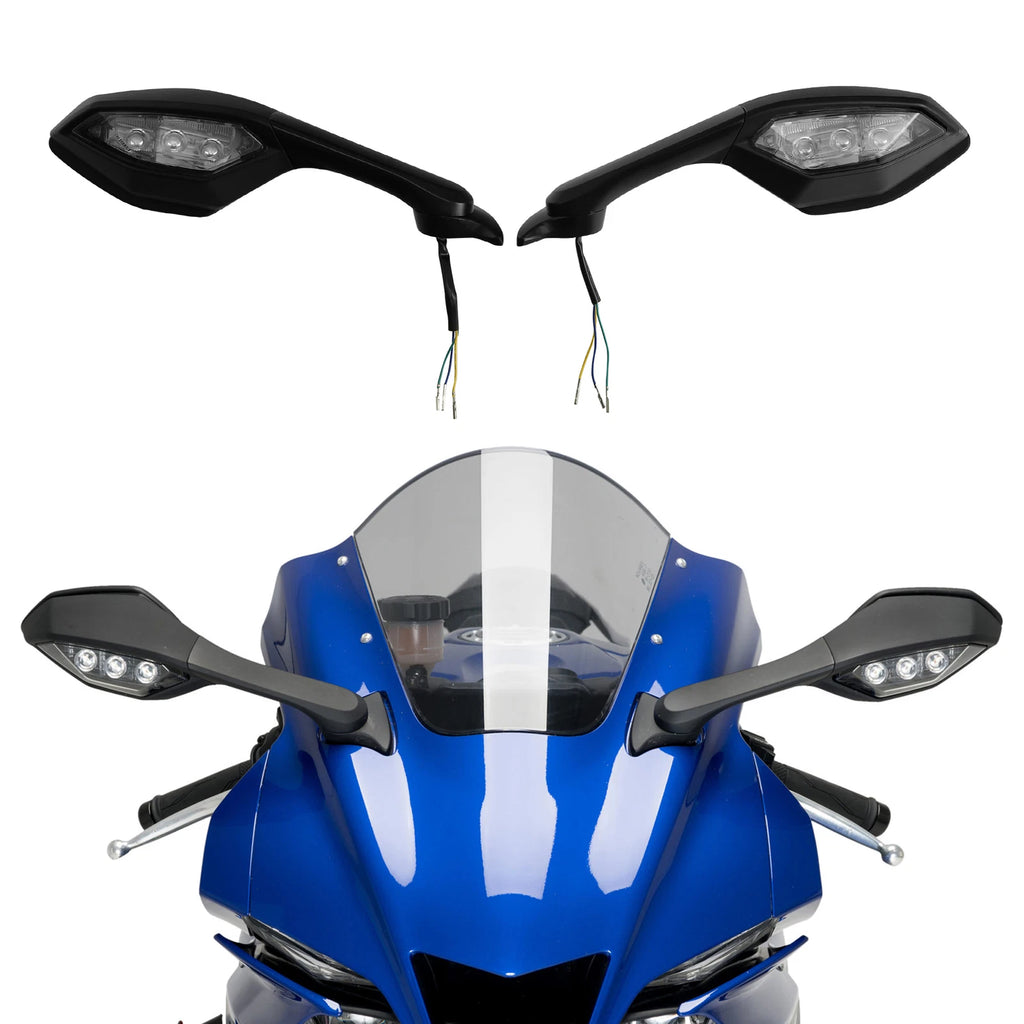 LED Turn Signal Rear View Mirrors for Yamaha YZF-R1 (2015–2024), YZF-R6 (2017–2022)