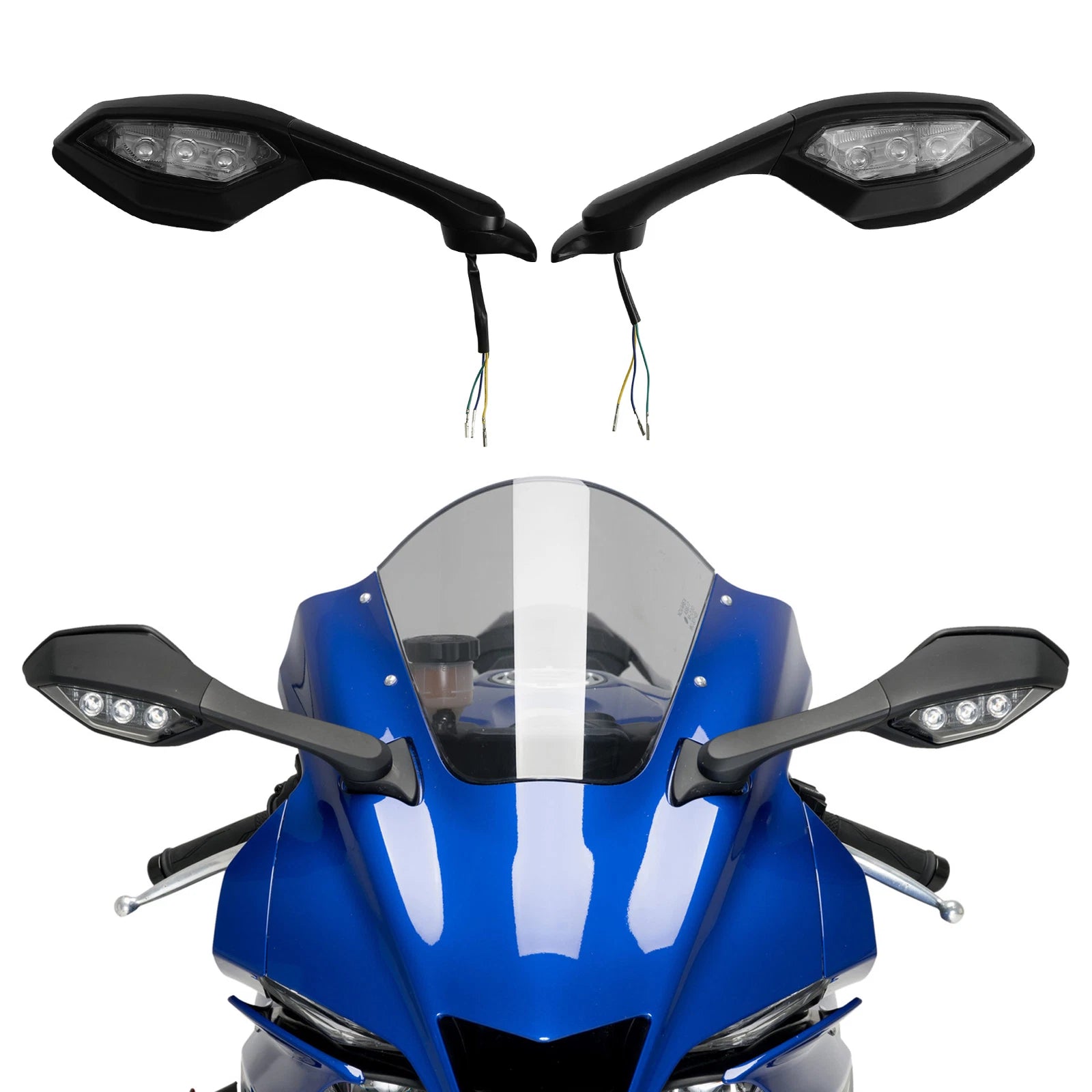 LED Turn Signal Rear View Mirrors for Yamaha YZF-R1 (2015–2024), YZF-R6 (2017–2022)