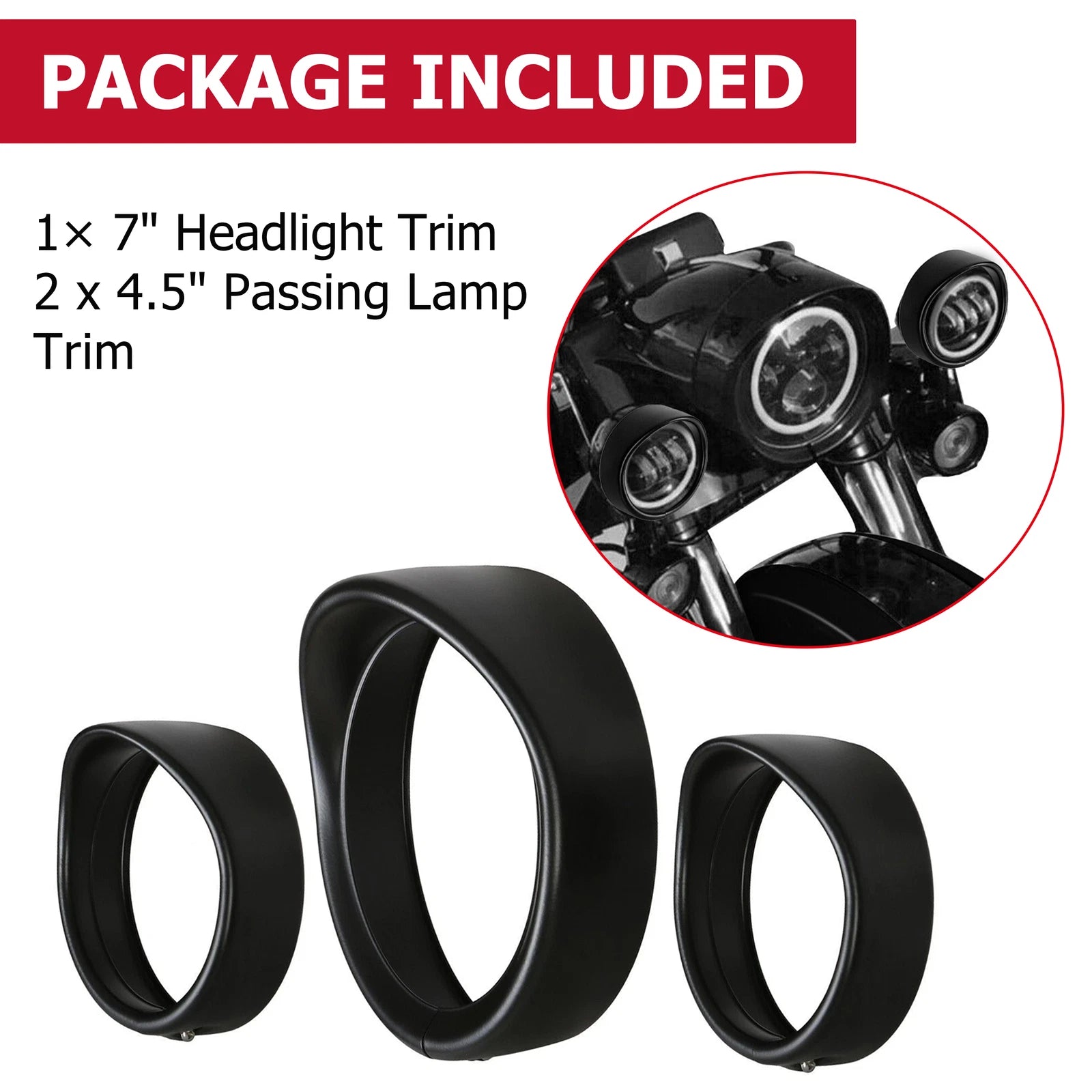 7" Headlight & 4.5" Fog Lamp Visor Trim Ring for Harley Road King